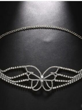 Crystal Butterfly Rhinestone Choker Necklace - Silver